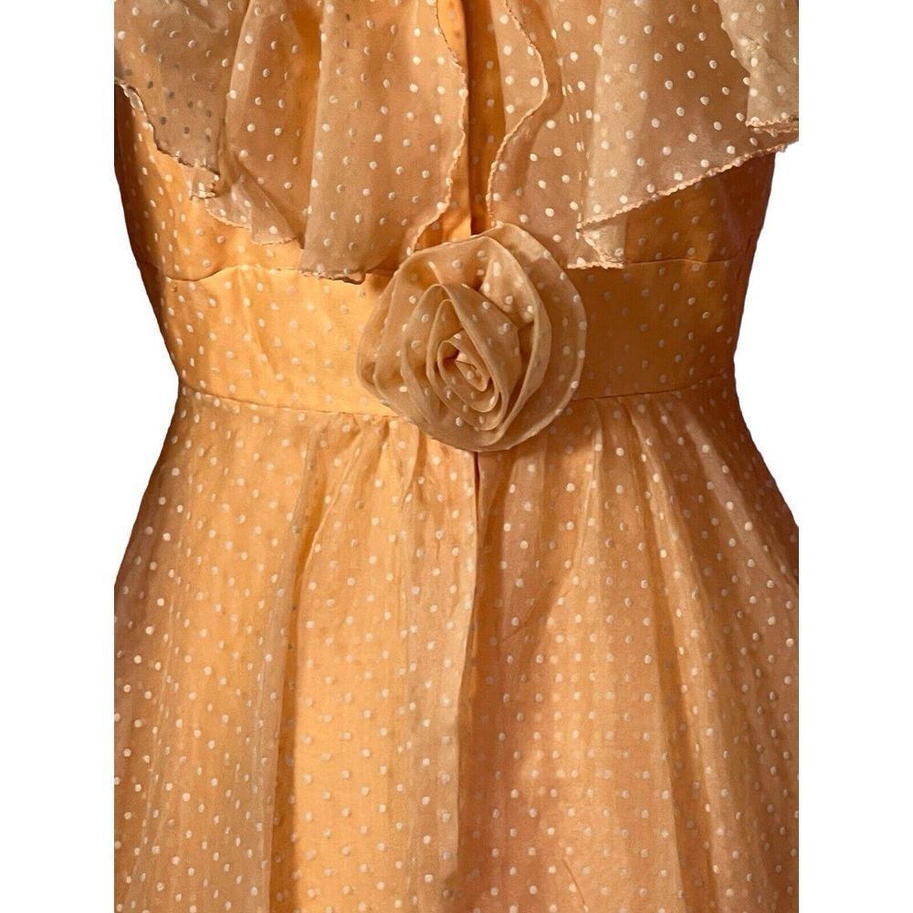 Vtg 1960s Orange Polka Dot Chiffon Ruffle Maxi Prairie Dress sz 10‎ - Picture 2 of 11